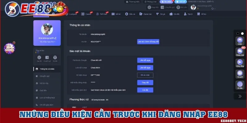 Điều kiện cần khi đăng nhập
